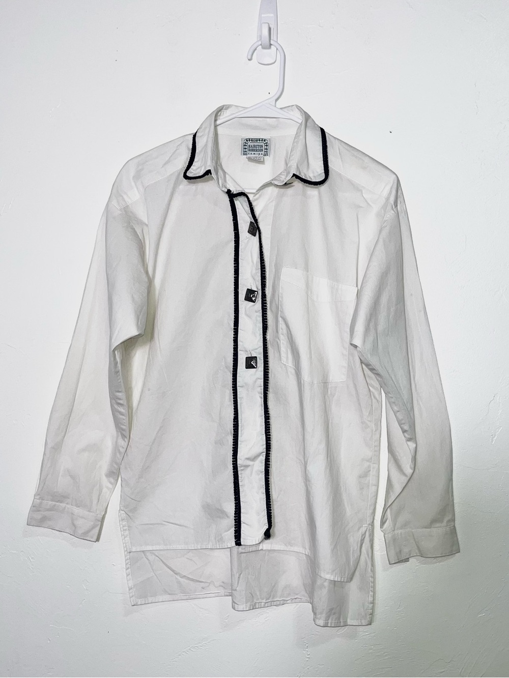 Hairston Roberson White Camisa Western Shirt Sterling Silver Buttons Size S